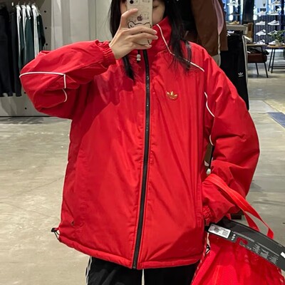 阿迪达斯棉服男女厚外套25春新年款红色运动服保暖立领棉衣KA0822