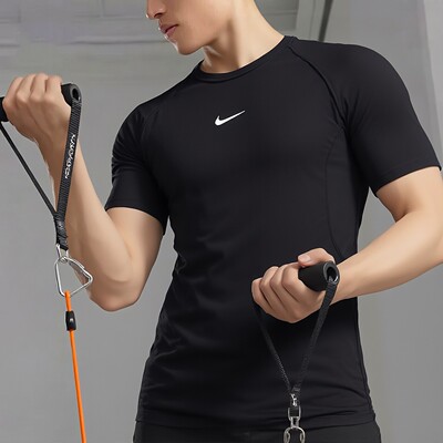 耐克NIKE紧身训练服男运动服夏新款t恤导汗罗纹领口健身跑步短袖