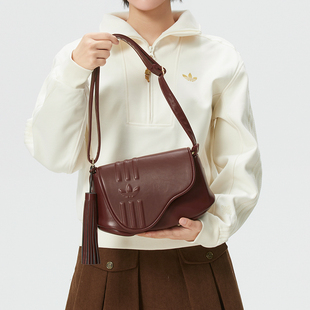 adidas阿迪达斯暗红色马鞍包2026春季新款女包腋下包单肩包KW4726