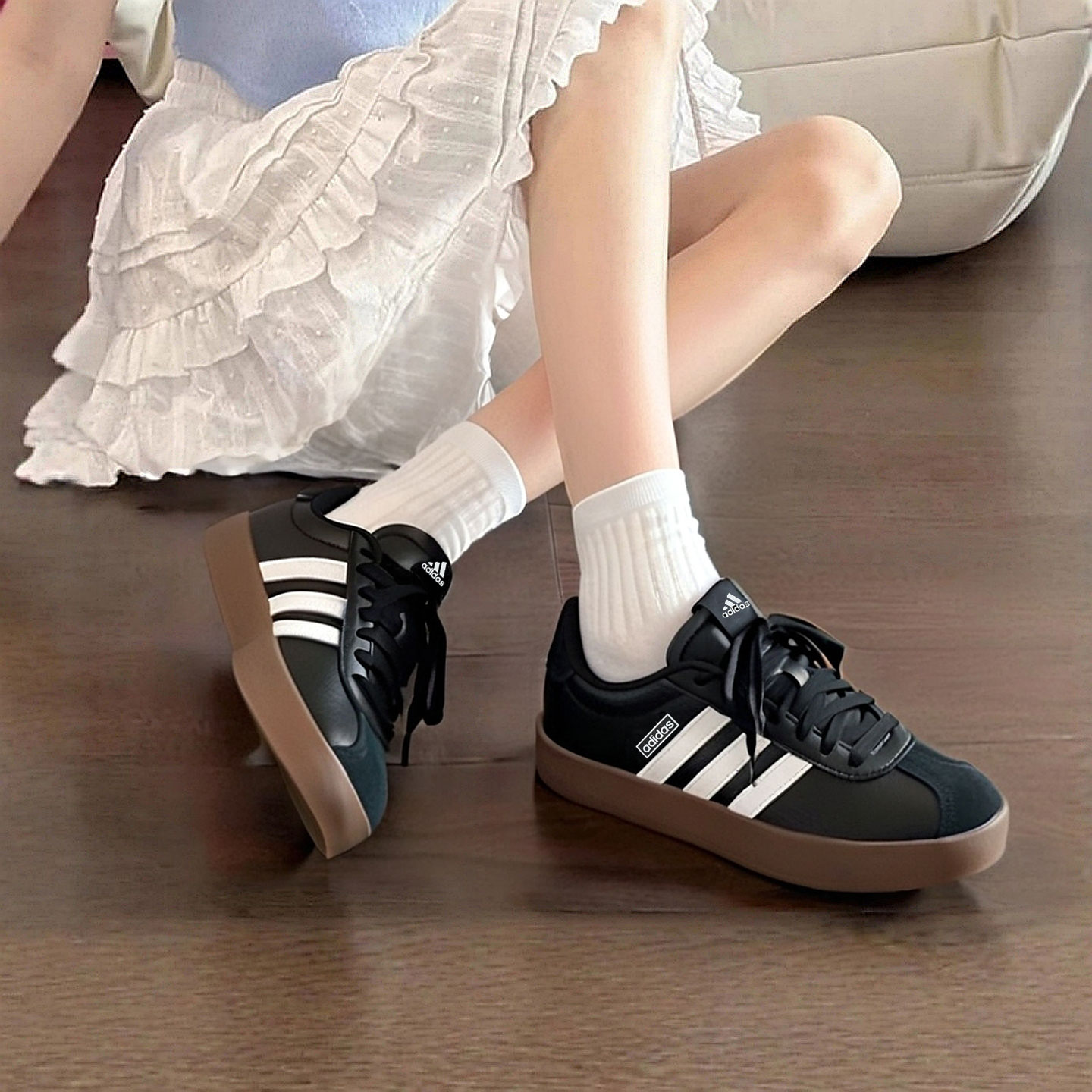 阿迪达斯女鞋板鞋正品休闲鞋COURT 3.0经典黑白T头鞋运动跑步鞋