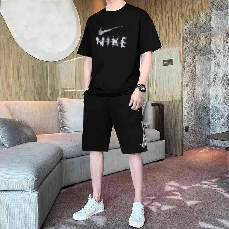 NIKE耐克男装运动套装秋季透气短袖T恤短裤跑步健身训练服两件套