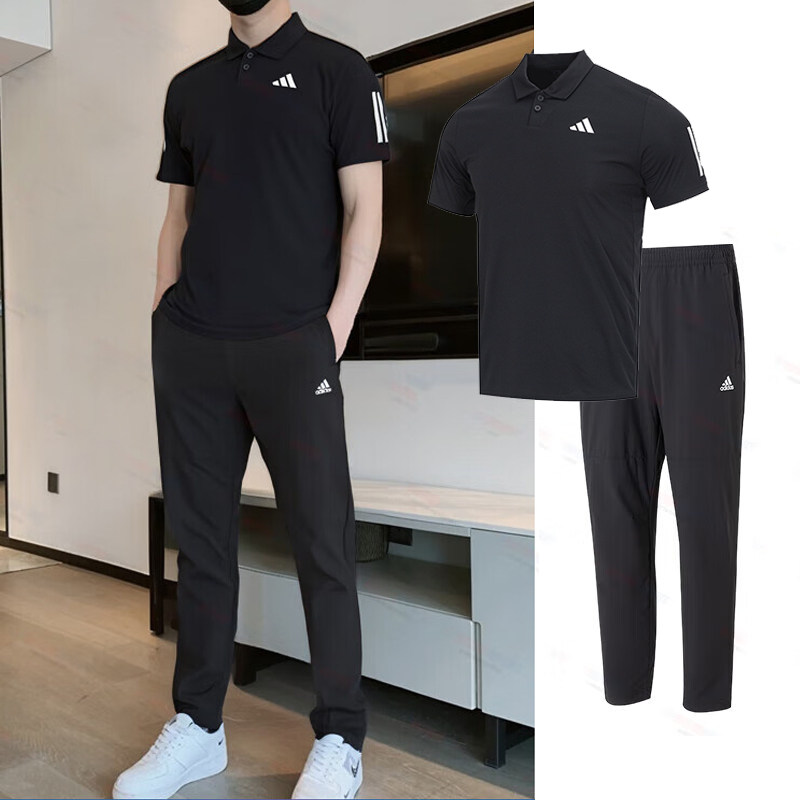 阿迪达斯男装冬季轻薄运动套装2025新款POLO衫黑色短袖T恤长裤子,运动服/休闲服装,运动套装,淘宝优惠券,粉丝福利购,淘宝优惠卷