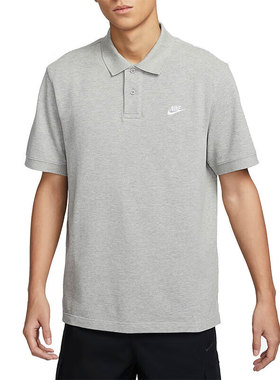 Nike耐克男子纽扣翻领针织衫夏运动服灰色短袖POLO衫FN3895-063