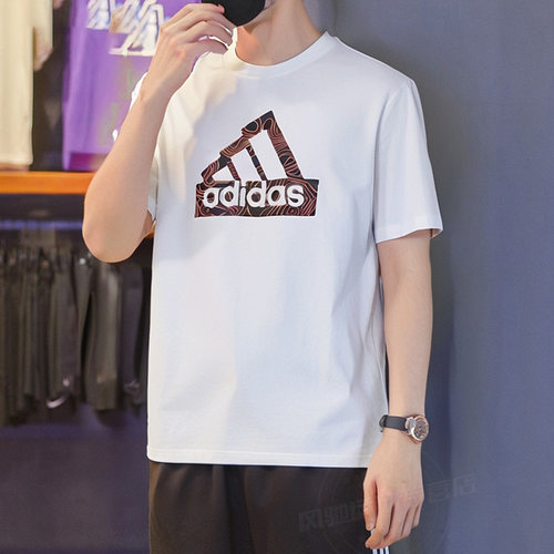 阿迪达斯男装白T恤短袖春冬季新款正品圆领宽松运动服体恤HR2997