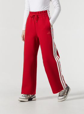 阿迪达斯女裤红色直筒长裤子2025冬季新款运动裤跑步休闲裤JZ1643