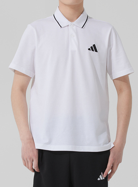 阿迪达斯纯短袖男夏季新款运动服商务POLO衫白色T恤 JE9020