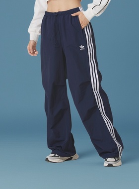 adidas三叶草长裤女直筒裤深蓝色官方正品2025秋款梭织裤子KF9614