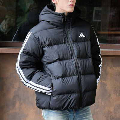 阿迪达斯羽绒服官方正品男装2026春季新款黑色连帽运动外套KH3987