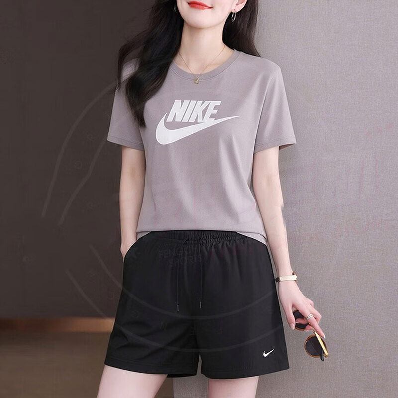 NIKE耐克女装短袖T恤短裤2026夏季运动服休闲圆领透气跑步两件套