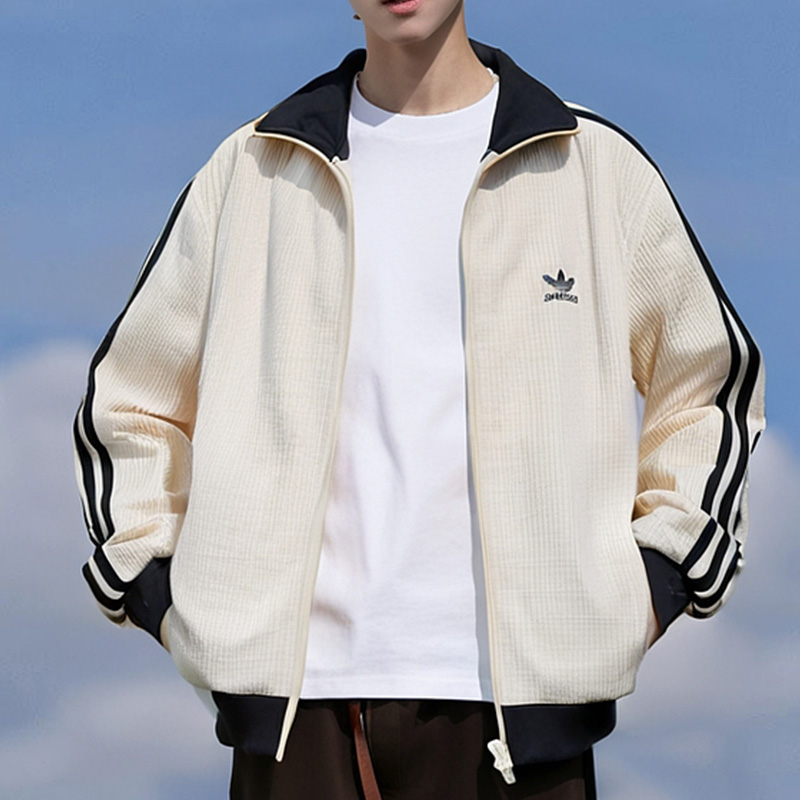 阿迪达斯三叶草男女装立领夹克外套25新款三条纹休闲运动服JW0109