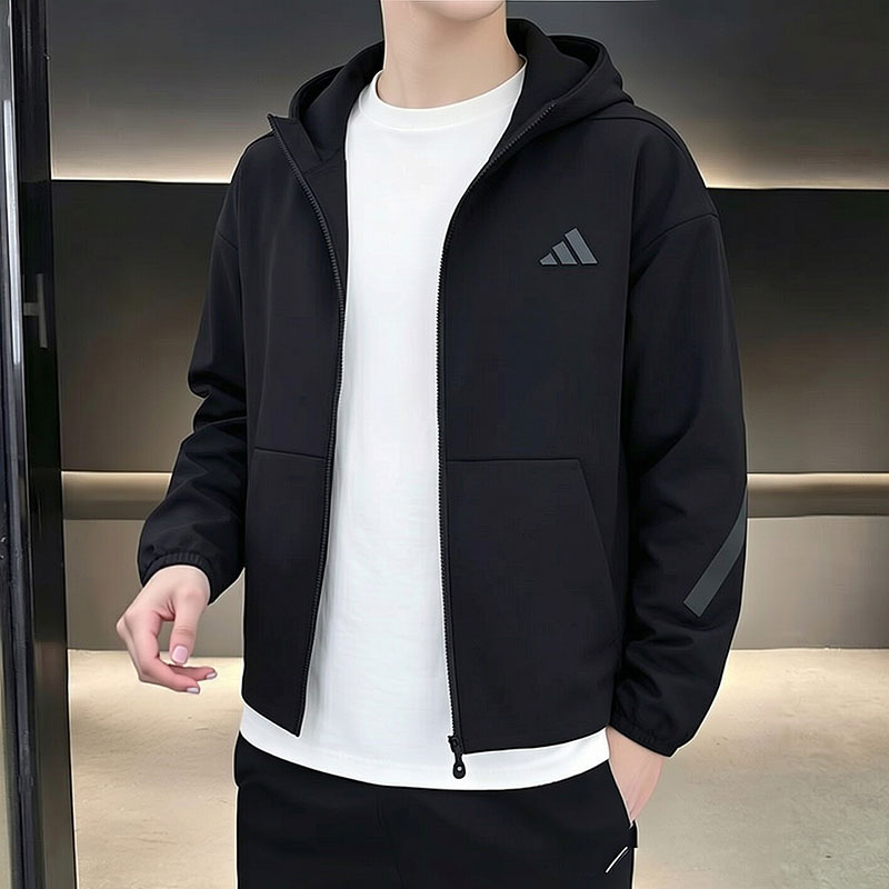 阿迪达斯男装针织连帽夹克外套2026秋季新款休闲跑步运动服KF3827