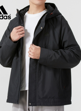 阿迪达斯春新款男装梭织户外夹克连帽旅游徒步外套开衫上衣JI8680