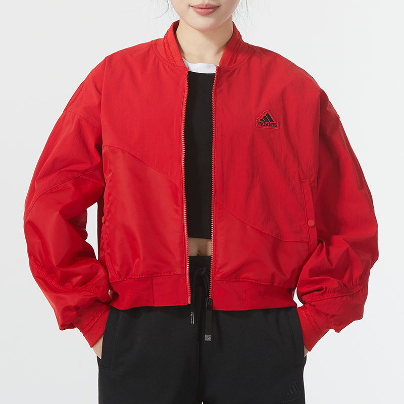 Adidas阿迪达斯梭织外套女装2024春季新年款红色夹克运动服IM8873