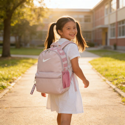 NIKE耐克儿童书包双肩包休闲背包学生上学背包男女粉色DR6091-019