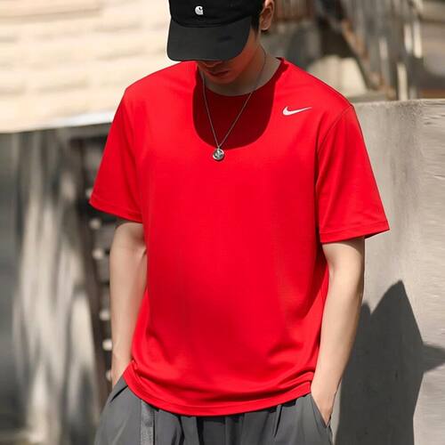 NIKE耐克红色短袖男装速干T恤秋季跑步健身T恤透气运动服IB8895