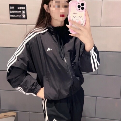 阿迪达斯外套薄款上衣正品衣adidas经典三条杠连帽梭织外套JZ2162