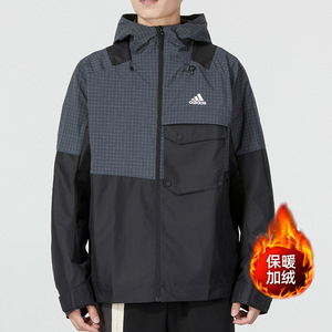 Adidas阿迪达斯加绒外套男2024夏季新款运动服连帽防风夹克HN9041