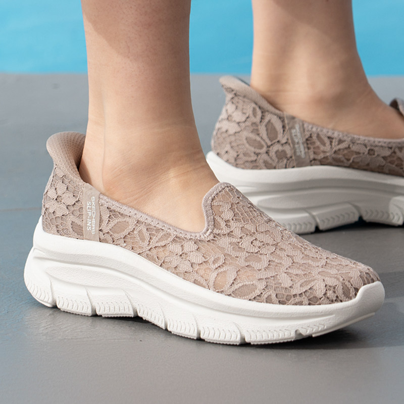 斯凯奇闪穿鞋透气蕾丝镂空女鞋浅口鞋休闲厚底运动鞋158858-TPE