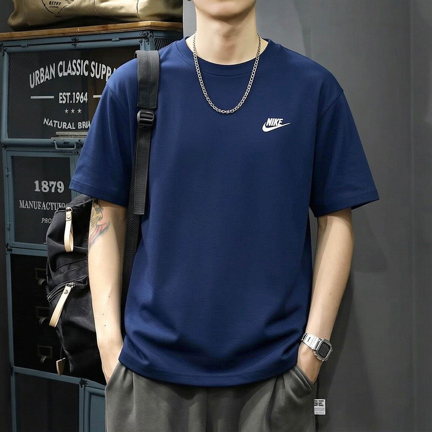 耐克速干T恤男官方正品男装春季圆领白色半袖跑步健身休闲短袖