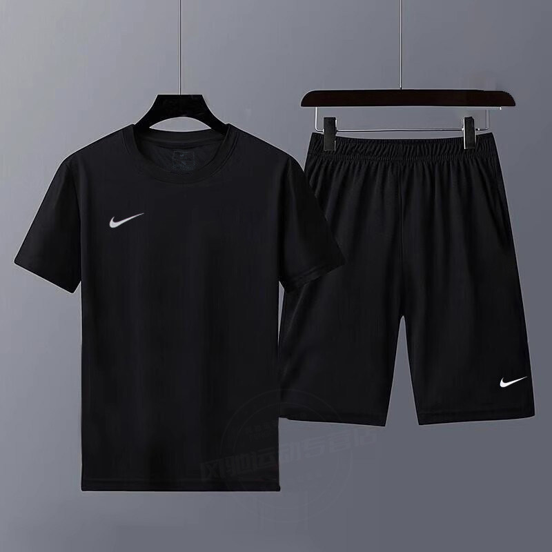 NIKE耐克男装黑色运动套装圆领短袖T恤休闲短裤春夏款跑步健身衣
