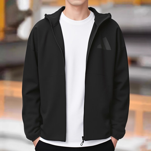 adidas阿迪达斯连帽卫衣男装运动服26秋新款休闲针织夹克JE7538