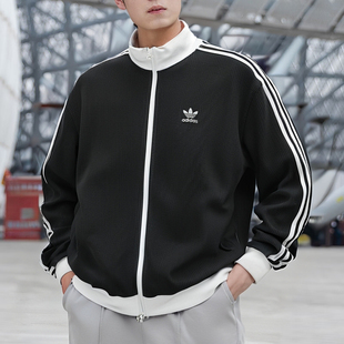 阿迪达斯三叶草运动服外套男款官方华夫格春季新款三条纹休闲夹克