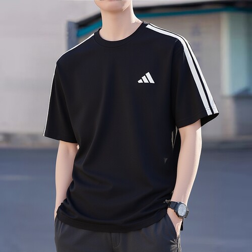 阿迪达斯男子ST 3ST SS TEE运动休闲短袖T恤26夏季黑色半袖KR2490
