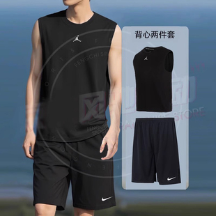 NIKE耐克男装黑色健身训练背心T恤短裤冬季透气无袖篮球运动套装