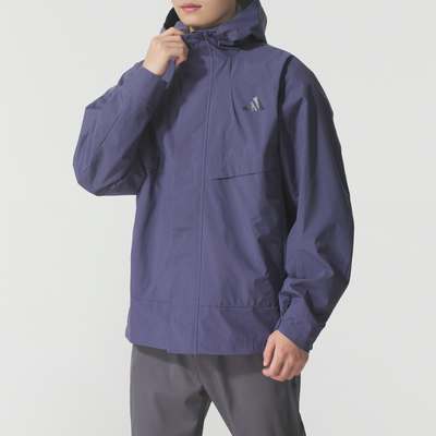 阿迪达斯梭织夹克外套男25新款秋季紫色连帽保暖加绒运动服KB7626