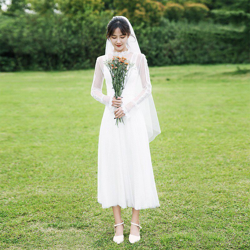 白小仙旅拍秋新款森系简约轻婚纱