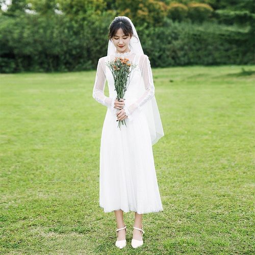白小仙旅拍秋新款森系简约轻婚纱