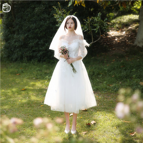 旅拍轻婚纱小个子新娘礼服出门纱