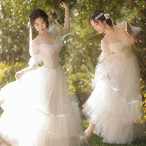 白色超仙旅拍森系轻婚纱夏季新款