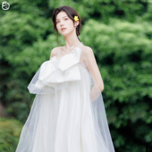 独家2025新款 高腰孕妇出门纱迎宾礼服 旅拍轻婚纱超仙新娘结婚韩版