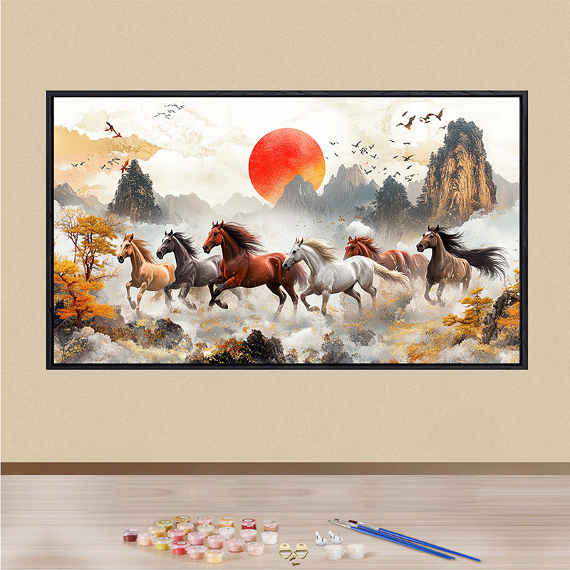 马到成功数字油画手工diy填色画