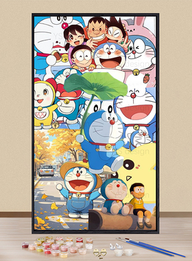 哆啦A梦大尺寸数字油画diy填充画