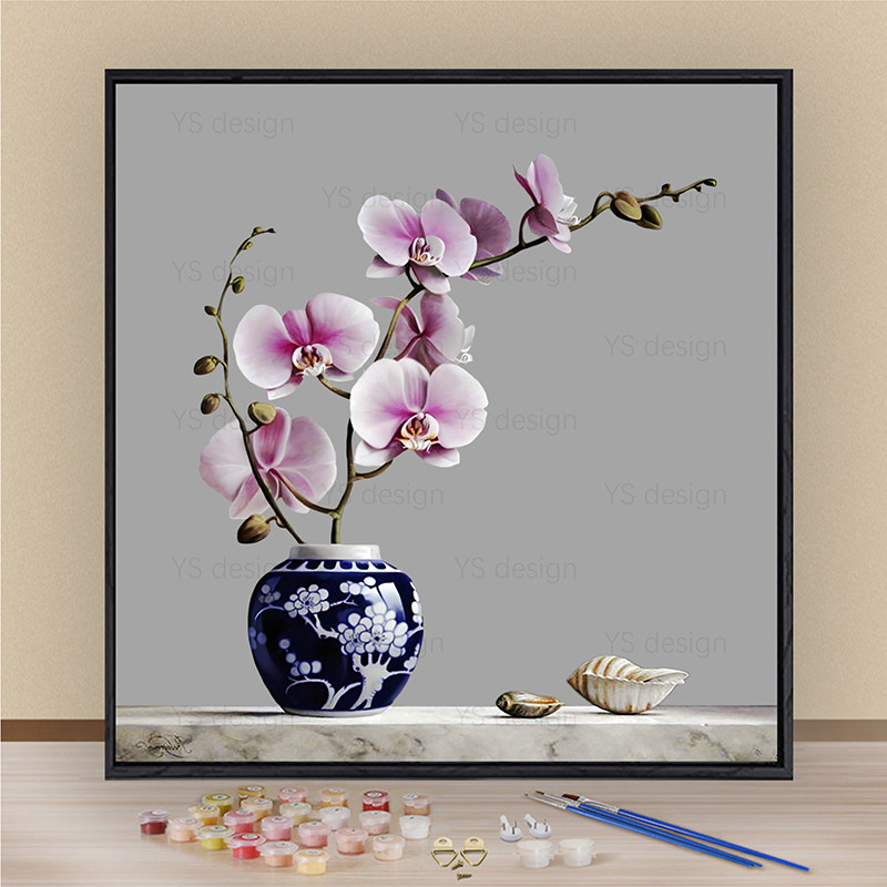 中式花卉蝴蝶兰diy数字油画