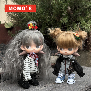 MOMOS 韩版娃娃衣服嘎子姐假发鞋子zsiga条纹毛衣套装20厘米