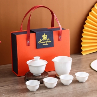 logo开业活动生日结婚回礼 商务礼品白瓷盖碗功夫茶具茶壶套装