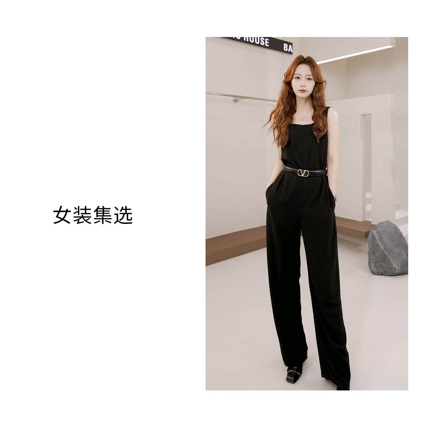 2025夏季新款时尚显瘦修身黑色连体背带裤女B1124B50302