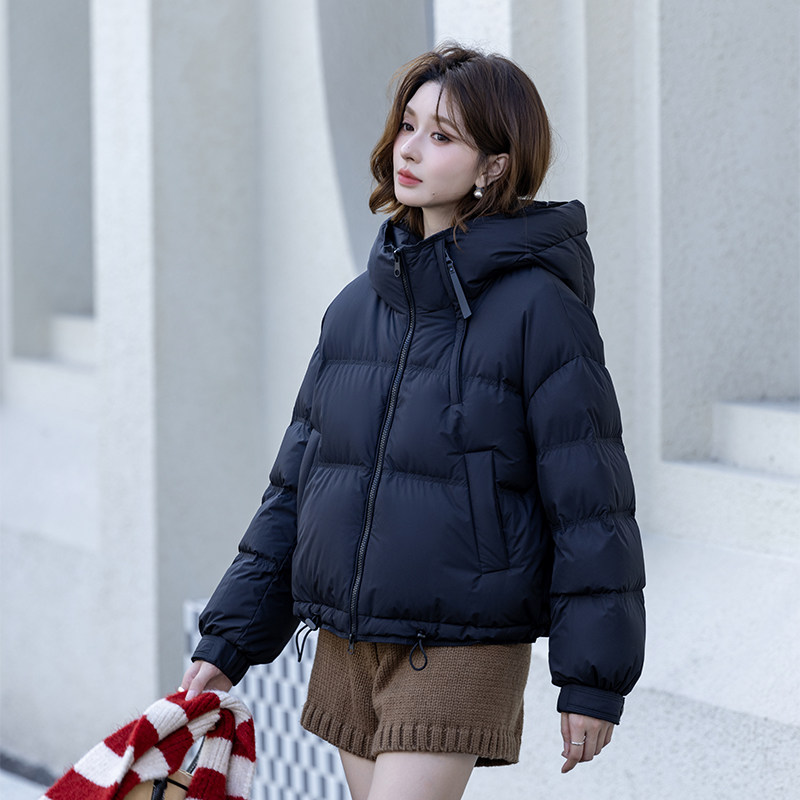 亮面短款宽松立领羽绒服女保暖