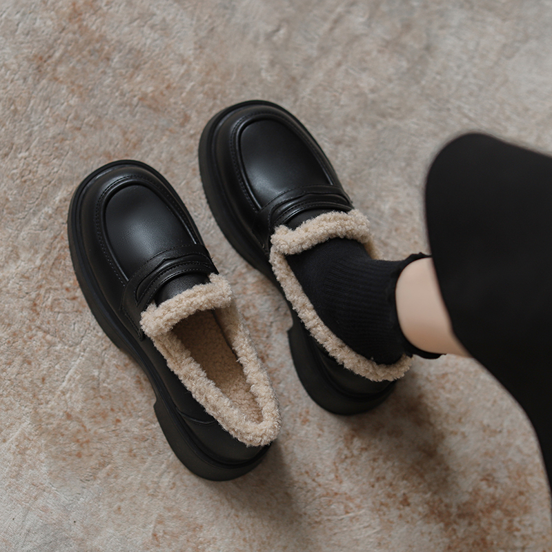 牛皮版~乐福鞋女秋冬新款短靴子