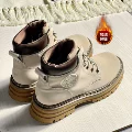 High-Top Leather Boots-[Fleece] White [365-Day Warranty]