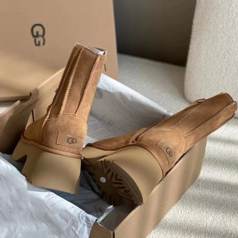 桑坡皮毛一体雪地靴女增高短靴厚底人鱼坡跟保暖棉鞋羊毛长筒靴子