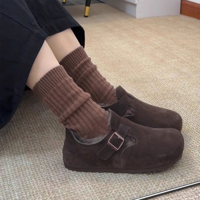 【牛皮版】复古毛毛勃肯鞋女冬季