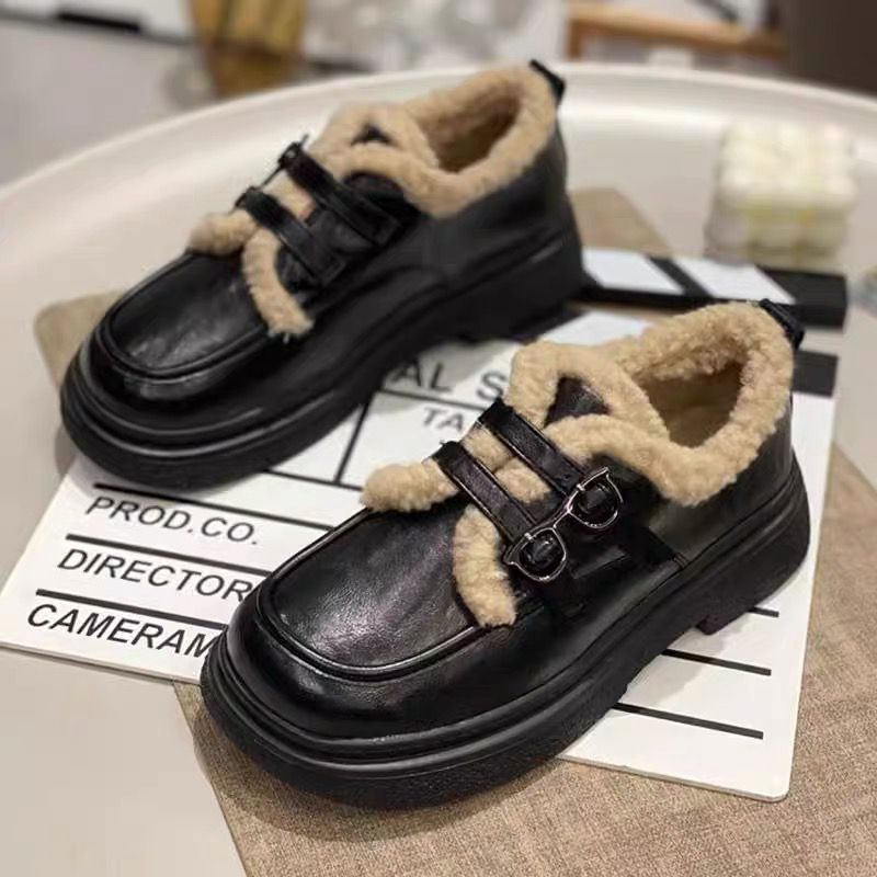 牛皮版加绒乐福鞋女冬季新款保暖