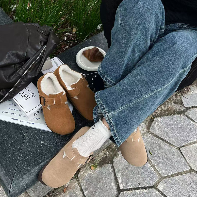 羊皮毛一体勃肯鞋女加绒保暖单鞋