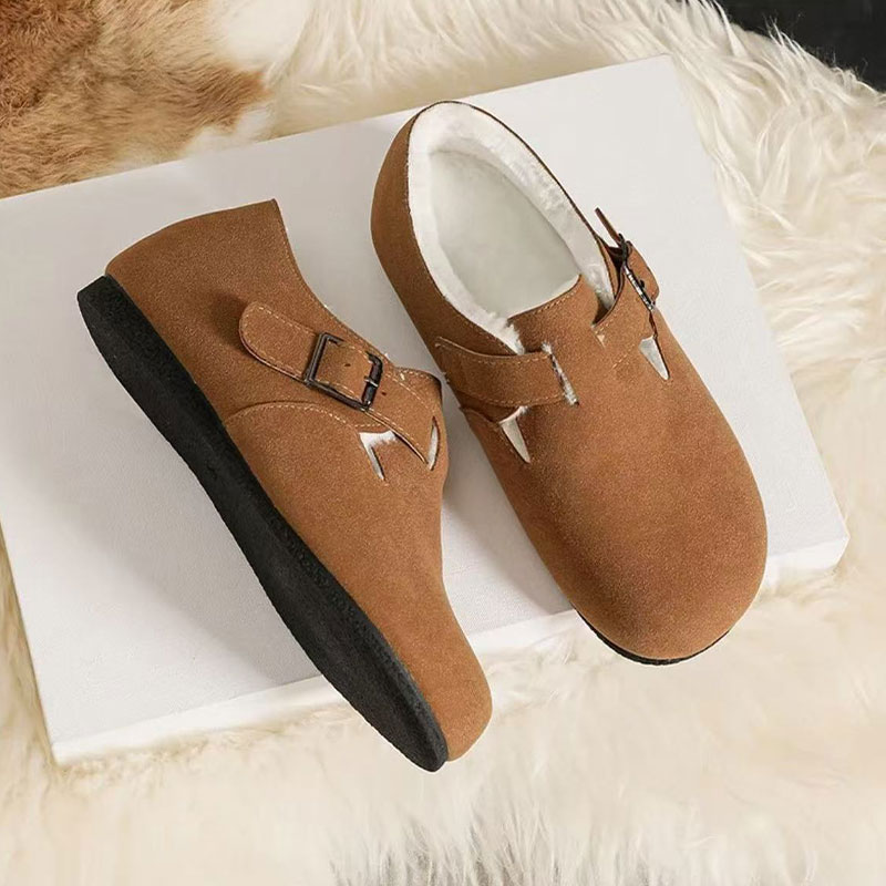 羊皮毛一体加绒勃肯鞋女冬季厚底