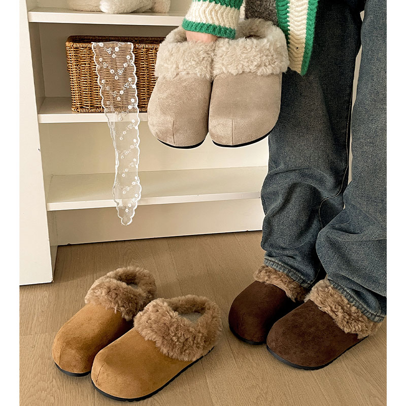 复古保暖羊皮毛一体厚底毛毛拖鞋女外穿加厚新款冬季加绒勃肯棉鞋