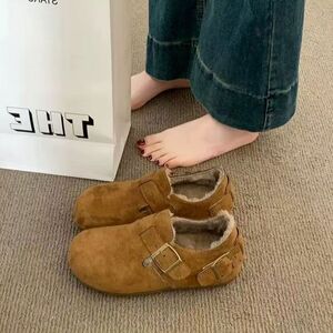 平底勃肯鞋女2025秋冬季新款一脚蹬软底加厚豆豆鞋保暖羊毛雪地靴